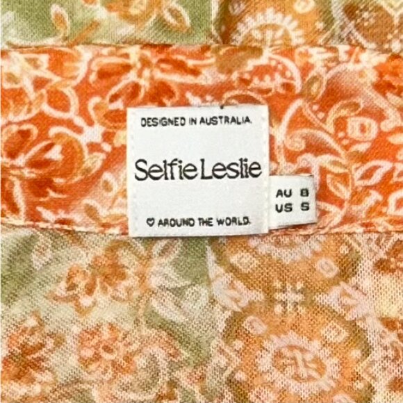 Selfie Leslie Milla Button Up Sheer Blouse Orange Long Sleeve Top Size Small - Picture 3 of 8